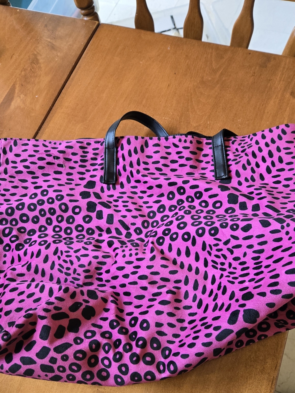 Bright Pink Patterned Tote with Black Handles
